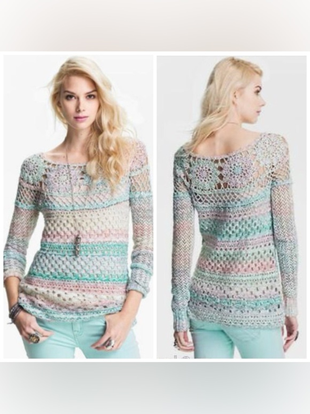 Free People Ring of Roses Crochet Sweater Size XS